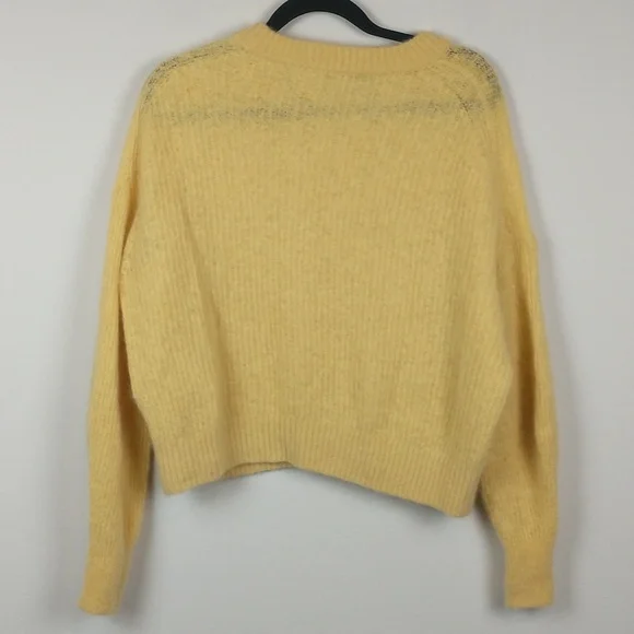 Everlane Alpaca Cropped Crewneck Sweater Womens XL Yellow Knit Semi Sheer Wool - Picture 8 of 8